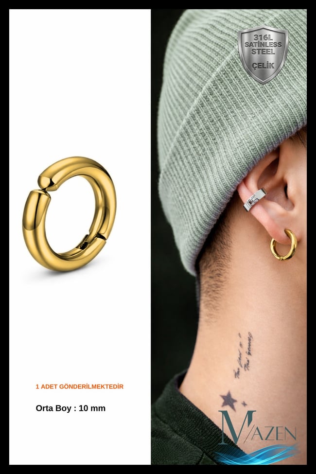GOLD Sıkıştırmalı Deliksiz Fake 316l Paslanmaz Çelik Unisex Küpe Kıkırdak Küpe Ear Cuff (1 ADET)