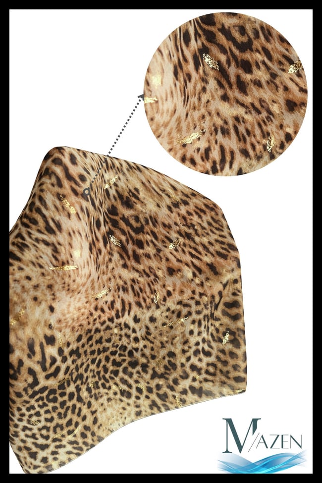 Gold Sim Detaylı 45x45 Leopar Desenli Şifon Fular | Çanta, Bilek, Boyun Jean Aksesuar