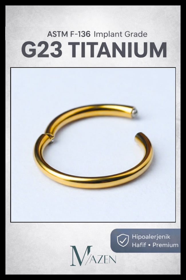 Gold Titanyum Tam Halka Clicker Piercing | Beden Seçenekli | G23 Premium Seri