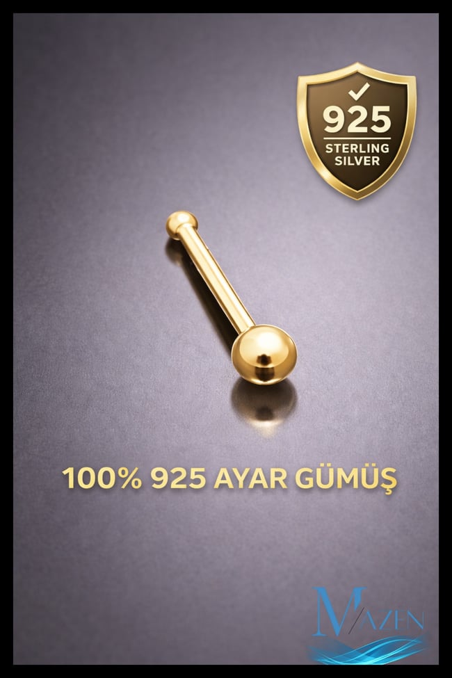 Gold Top Uçlu Hızma Burun Piercing | 925 Ayar Gümüş | Gold Renk | Minimal Takı