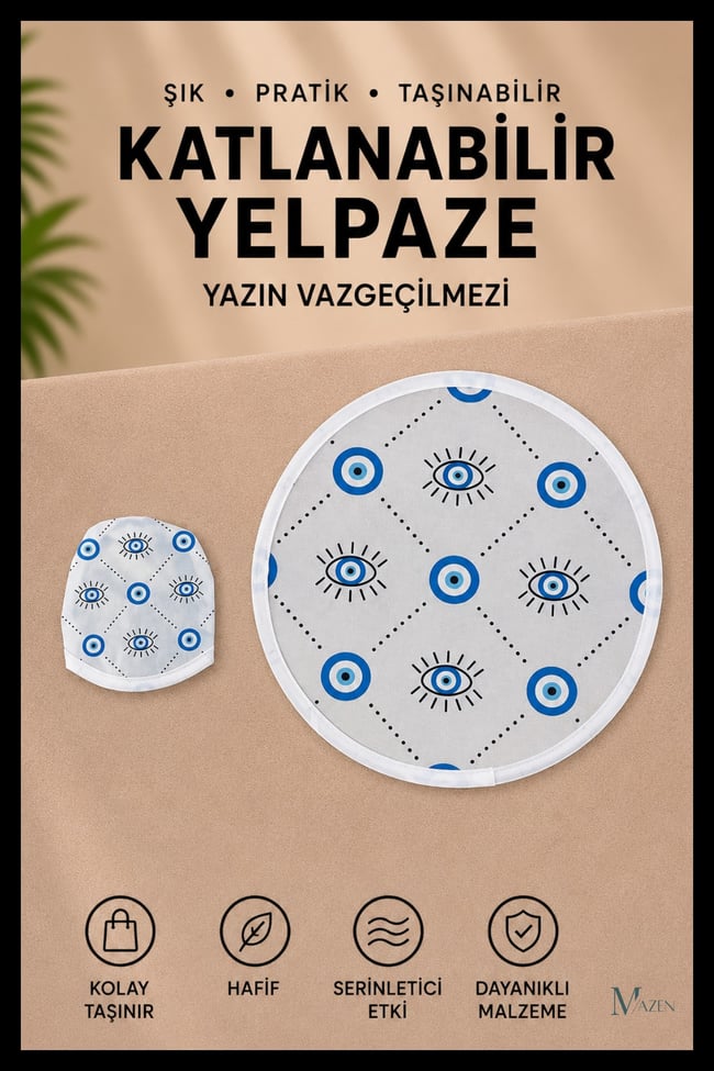 Göz Desenli Katlanabilir Yuvarlak Yazlık Taşınabilir El Yelpazesi