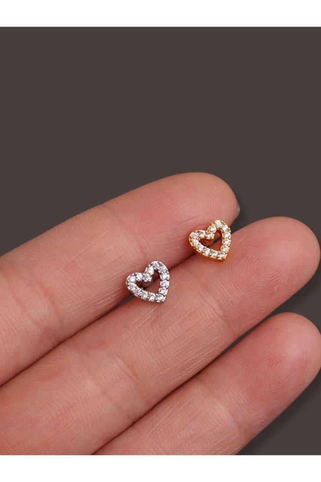 Gümüş Kalp Tragus Helix Çelik Piercing Kıkırdak Küpesi Zirkon Taşlı 1 Adet