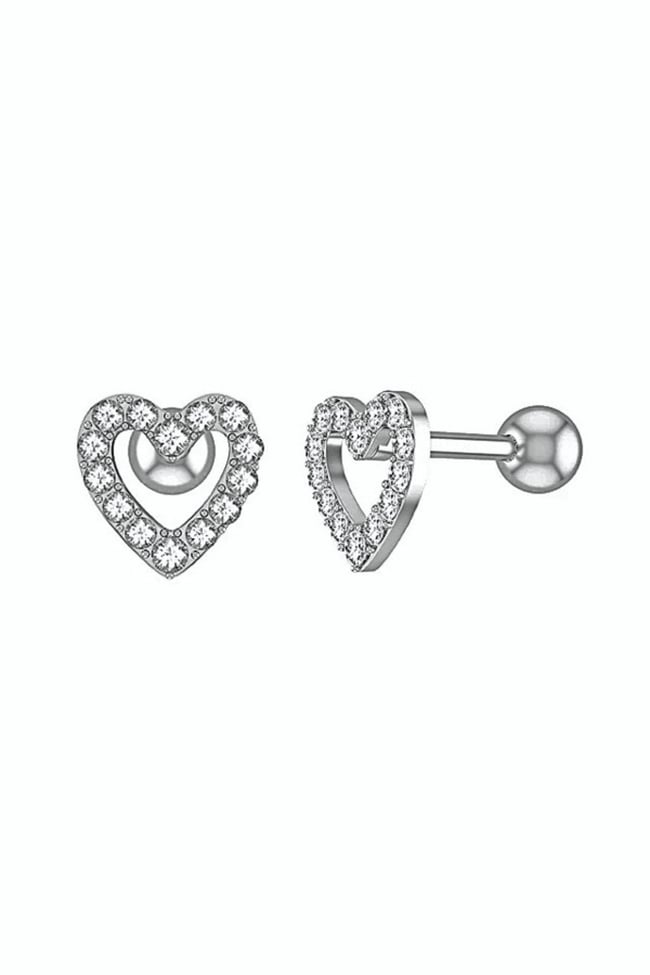 Gümüş Kalp Tragus Helix Çelik Piercing Kıkırdak Küpesi Zirkon Taşlı 1 Adet