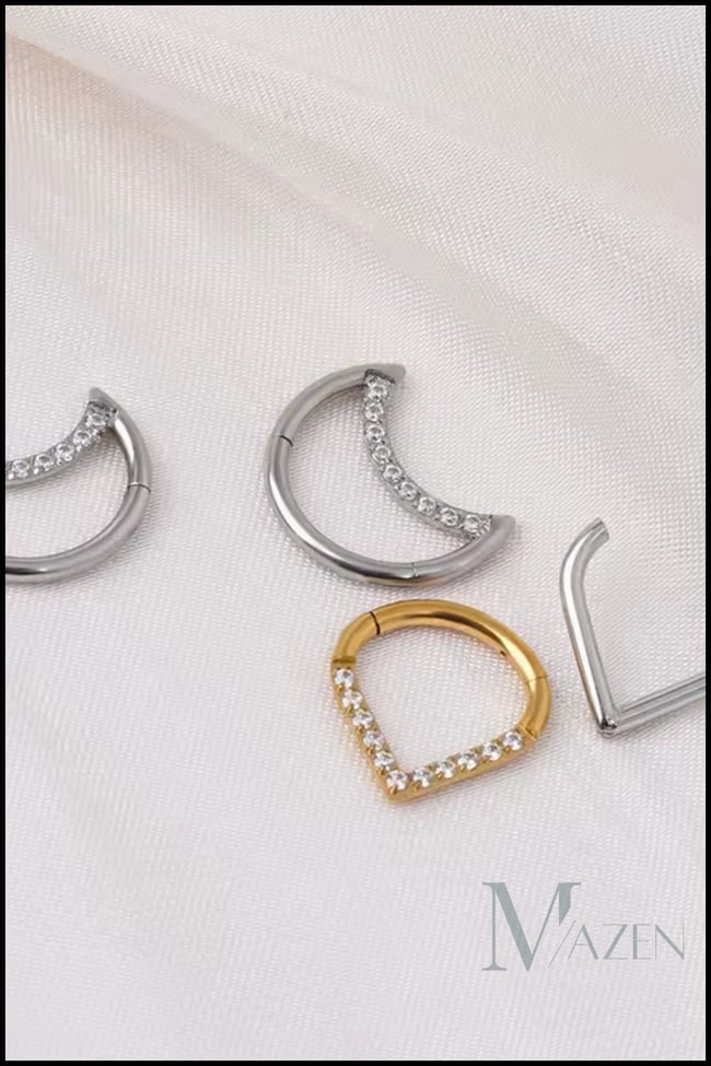 Gümüş Renk Ay Şekilli Taşlı Çelik Piercing Antialerjik, Kararmaz (Ebat Seçiniz)