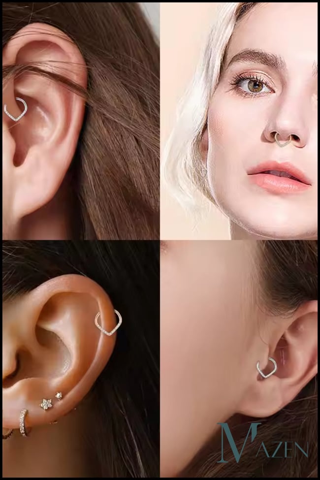 Gümüş Renk Ay Şekilli Taşlı Çelik Piercing Antialerjik, Kararmaz (Ebat Seçiniz)