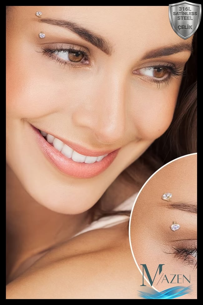 Gümüş Renk Çift Zirkon Taşlı Tırnaklı Kaş Piercingi (Curved Barbell)