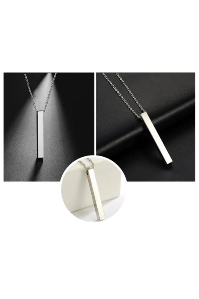 Gümüş Renk Çubuk Bar Zincirli Kolye 60 Cm Unisex