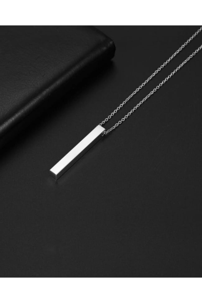 Gümüş Renk Çubuk Bar Zincirli Kolye 60 Cm Unisex
