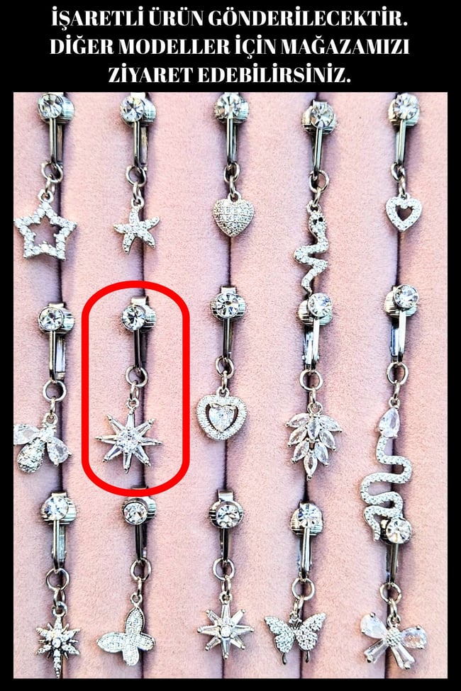 Güneş Model Sıkıştırmalı Çelik Göbek Piercing | Delik Gerektirmeyen Fake