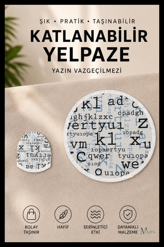 Harf Dekor Desenli Katlanabilir Yuvarlak Yazlık Taşınabilir El Yelpazesi