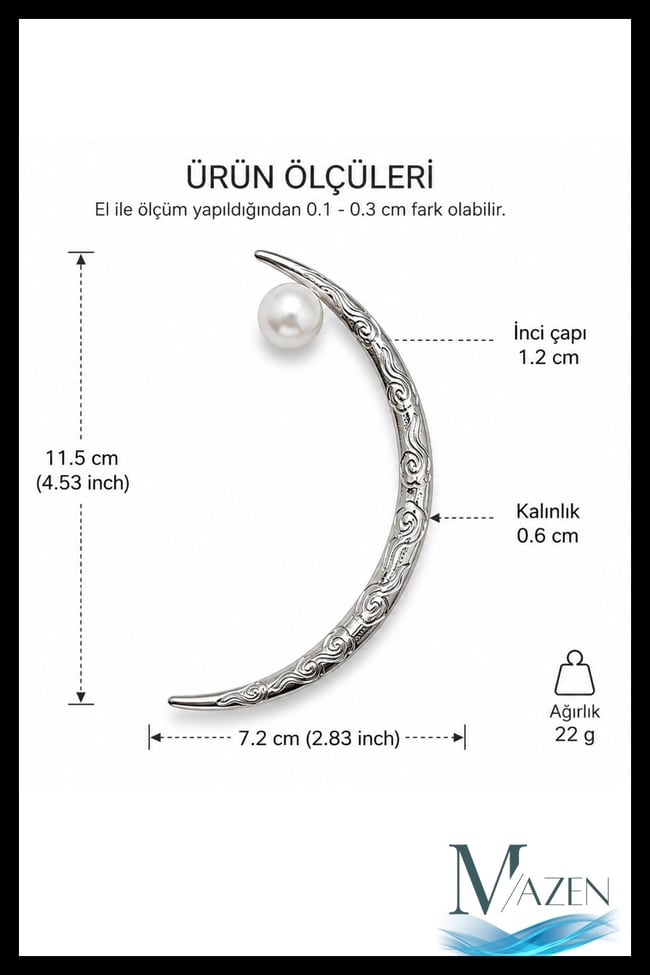 İncili Ay Model Metal Saç Çubuğu | Topuz Tokası | İşlemeli Saç Aksesuarı