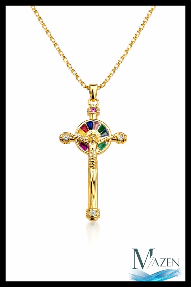 İsa Figürlü Crucifix Çarmıh Kolye | Gold Renk Ezme Pullu Zincir | Unisex Takı Aksesuar