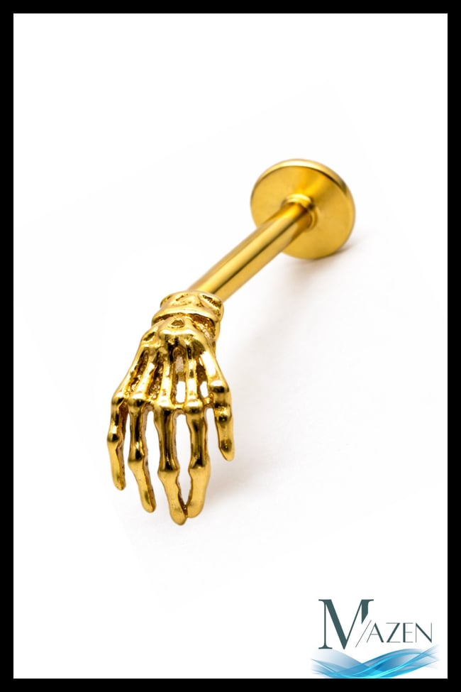 İskelet El Model Arkası Düz Piercing | 316L Çelik | Gold Renk | Tragus Helix Kulak Piercing