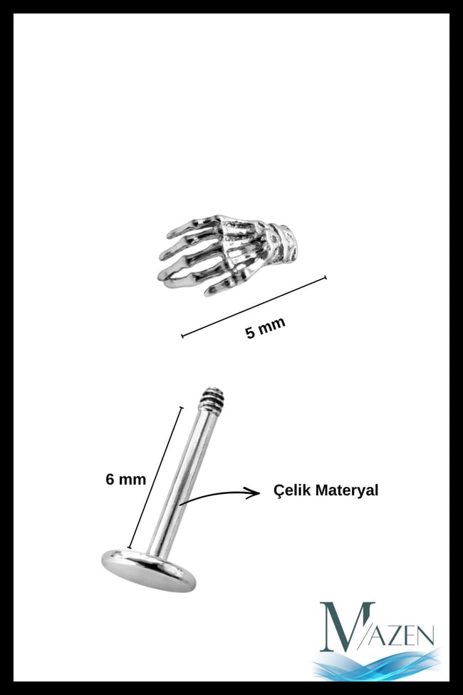 İskelet El Model Arkası Düz Piercing | 316L Çelik | Gold Renk | Tragus Helix Kulak Piercing