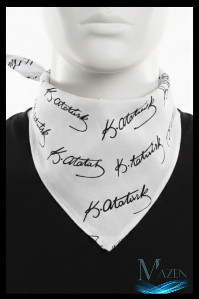 K. Atatürk İmzalı Çok Amaçlı Bandana Fular Beyaz Renk 50x50