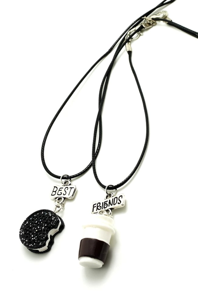 Kahve Oreo Best Friends Bff Suni Deri Ipli Kolye 2li