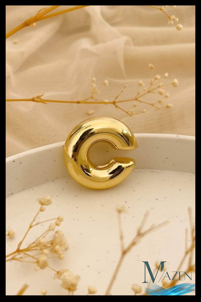 Kalın Form C Kıkırdak Küpe | Altın Renk | Deliksiz Takılabilir | Kadın Earcuff | Şık, Modern 2,5 cm