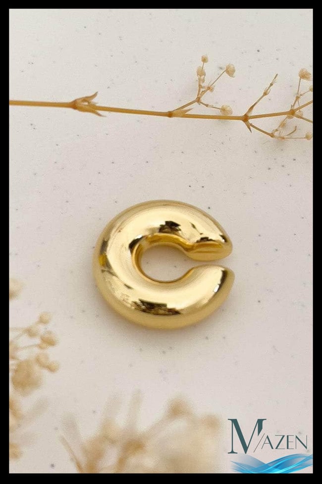 Kalın Form C Kıkırdak Küpe | Altın Renk | Deliksiz Takılabilir | Kadın Earcuff | Şık, Modern 2,5 cm