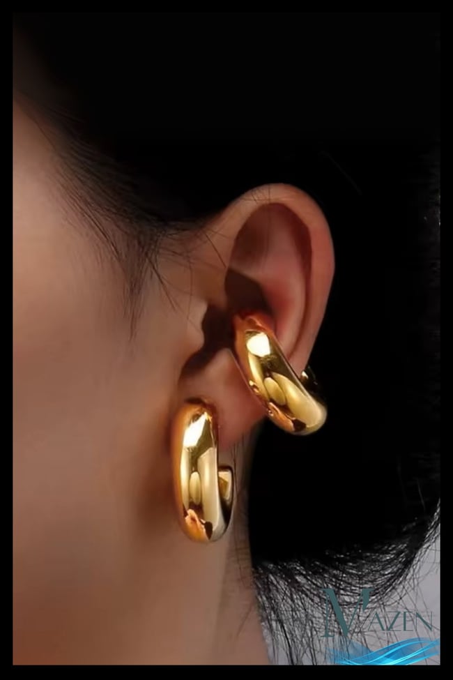 Kalın Form C Kıkırdak Küpe | Altın Renk | Deliksiz Takılabilir | Kadın Earcuff | Şık, Modern 2,5 cm