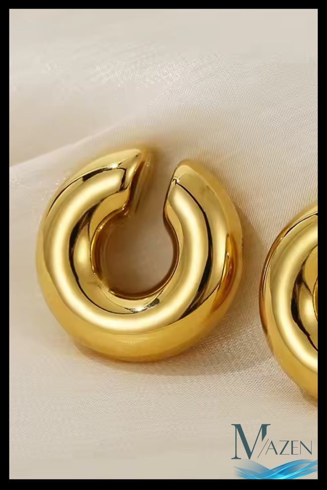 Kalın Form C Kıkırdak Küpe | Altın Renk | Deliksiz Takılabilir | Kadın Earcuff | Şık, Modern 2,5 cm