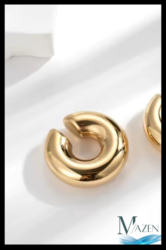 Kalın Form C Kıkırdak Küpe | Altın Renk | Deliksiz Takılabilir | Kadın Earcuff | Şık, Modern 2,5 cm