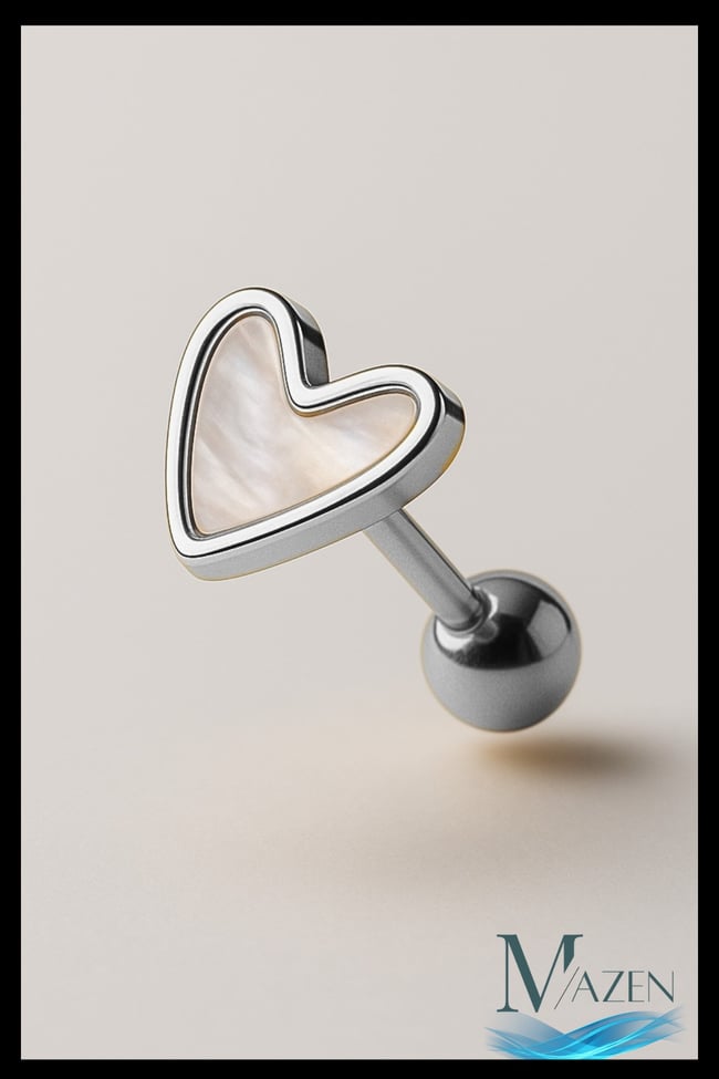 Kalp Tasarım Sedefli Çelik Piercing | Tragus Helix Kulak Takı Aksesuarı