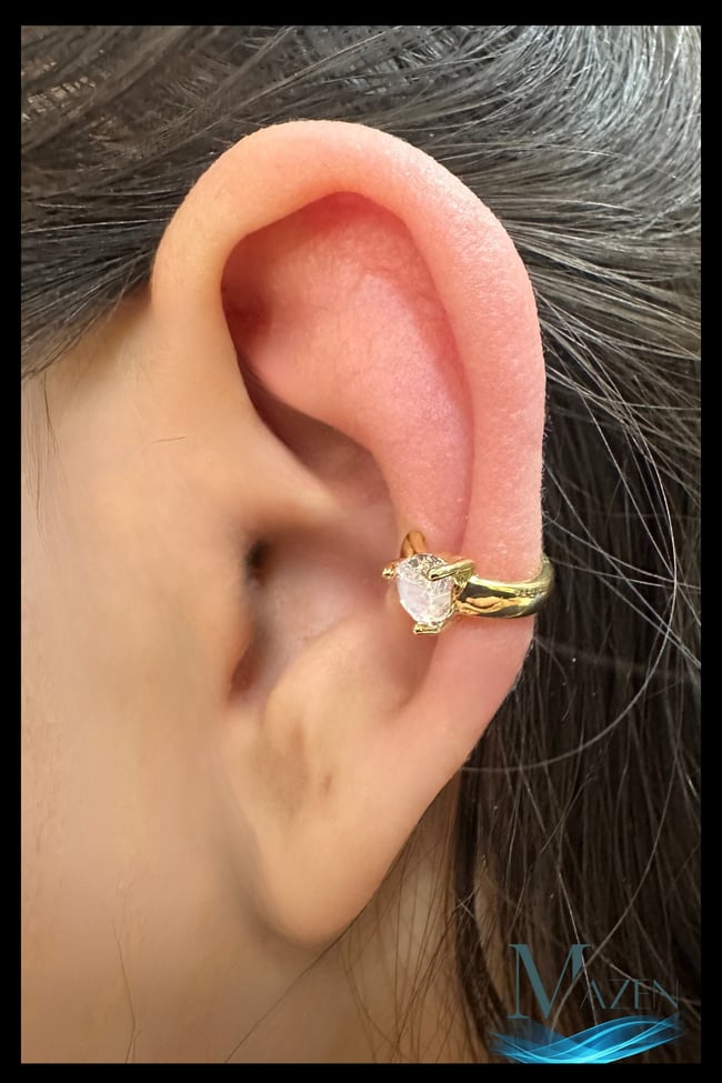 Kalp Taşlı Kıkırdak Küpe | Earcuff | Kadın Takı Aksesuar | Delik Gerektirmeyen