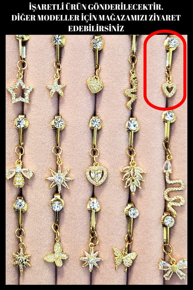 Kalpli Sıkıştırmalı Delik Gerektirmeyen Fake Sallantılı Göbek Piercing | Çelik | Deliksiz Model
