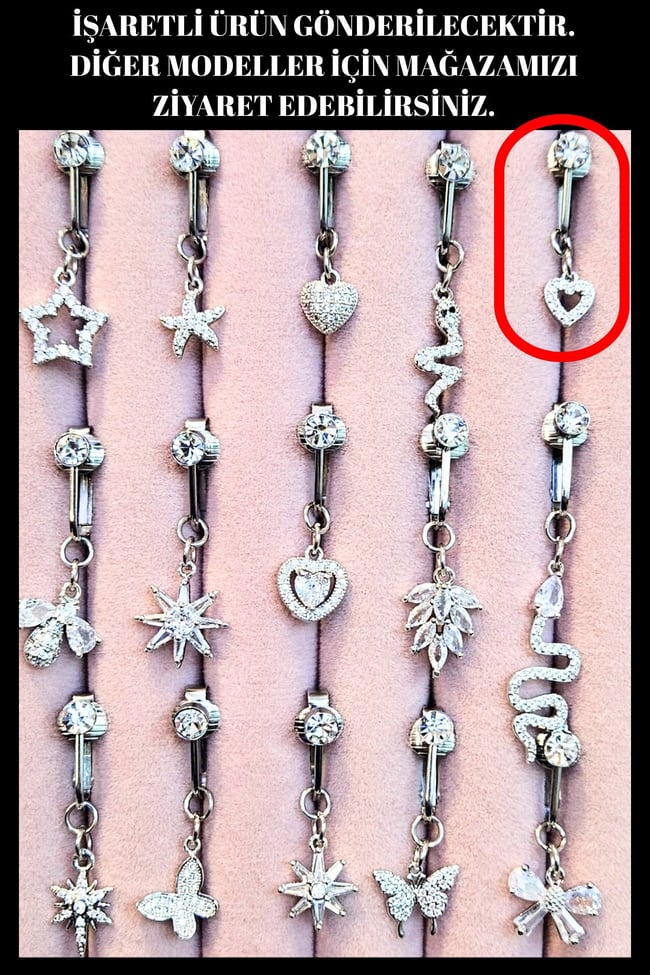 Kalpli Sıkıştırmalı Delik Gerektirmeyen Fake Sallantılı Göbek Piercing | Çelik | Deliksiz Model