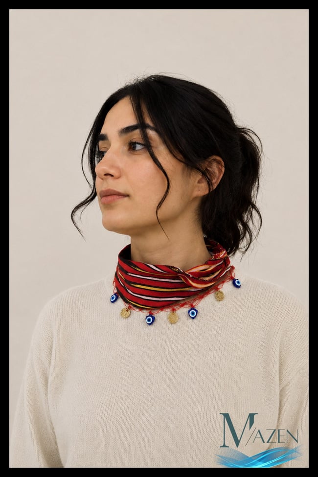 Karadeniz Keşan Bandana | Nazar Boncuklu & Liralı | Geleneksel Dokuma Aksesuar Saç Bandı