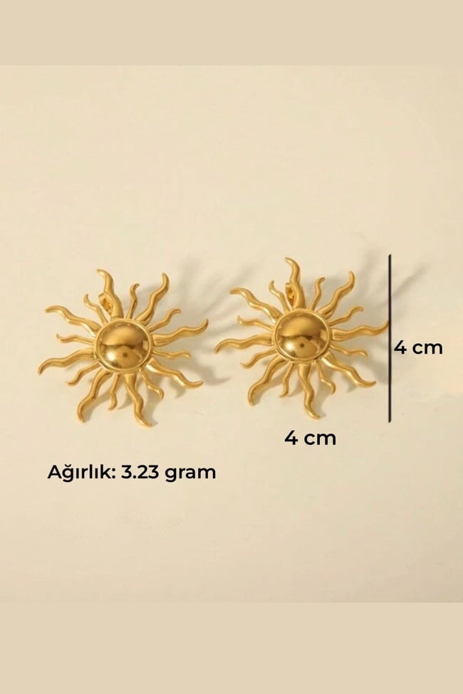 Kararmaz 316 L Güneş Figürlü Çelik Küpe Stainless Steel