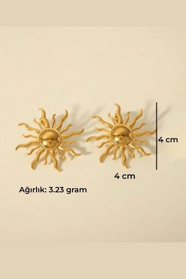 Kararmaz 316 L Güneş Figürlü Çelik Küpe Stainless Steel
