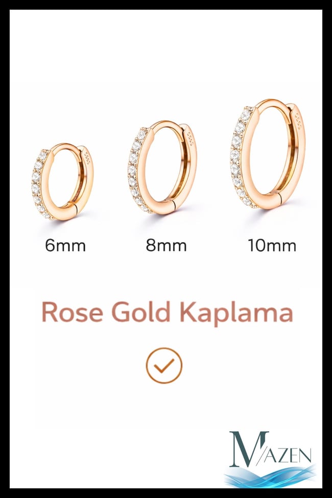 Kararmaz Minimal Zirkon Taşlı Halka Piercing Küpe 3’lü Set | 6-8-10 mm | ROSE