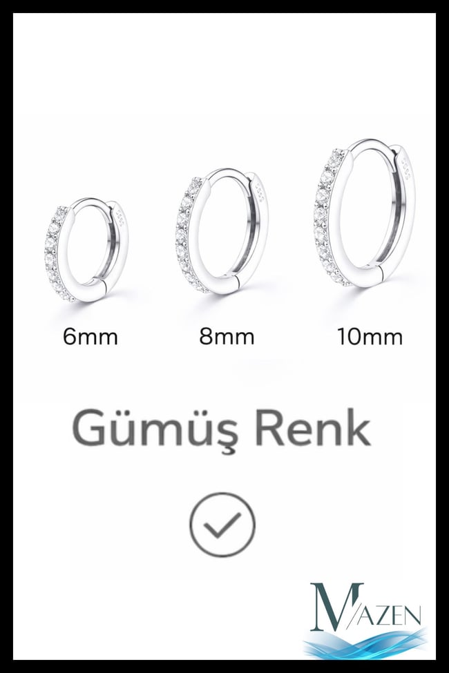 Kararmaz Minimal Zirkon Taşlı Halka Piercing Küpe 3’lü Set | 6-8-10 mm | GÜMÜŞ RENK