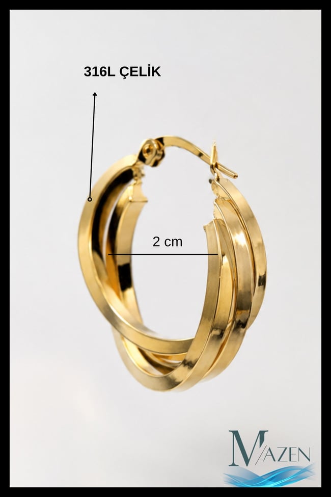 Katmanlı Gold 316L Çelik Halka Küpe | PREMIUM | Kadın Küpe Modeli