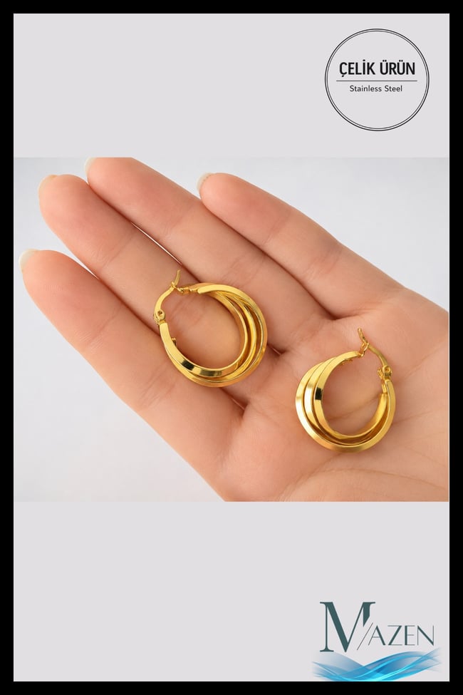 Katmanlı Gold 316L Çelik Halka Küpe | PREMIUM | Kadın Küpe Modeli
