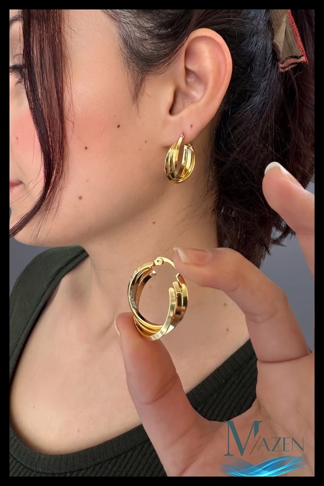 Katmanlı Gold 316L Çelik Halka Küpe | PREMIUM | Kadın Küpe Modeli
