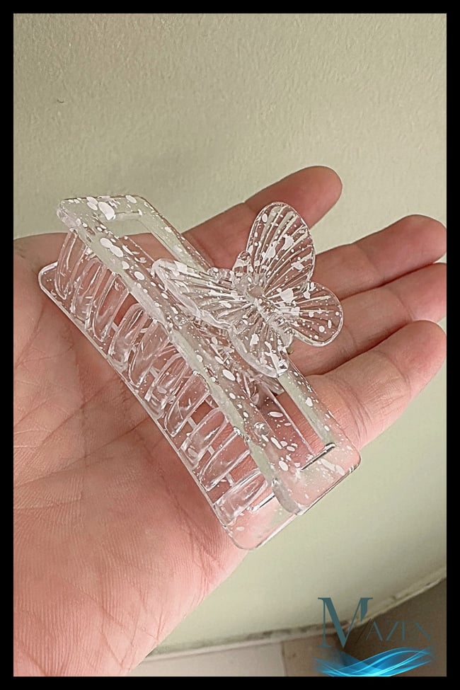 Kelebek Detaylı Mandal Toka | 7 cm | Kadın Saç Aksesuarı | Lekeli Tasarım