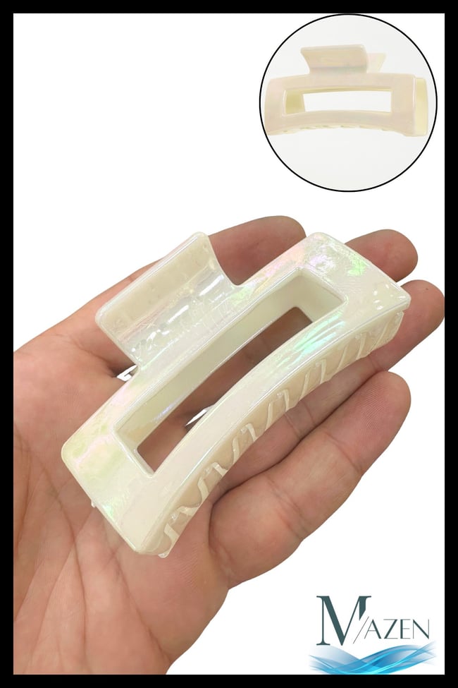Kemik Rengi Akrilik Mandal Toka | 8 cm | Parlak Görünümlü | Kadın Saç Aksesuarı