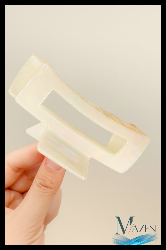 Kemik Rengi Akrilik Mandal Toka | 8 cm | Parlak Görünümlü | Kadın Saç Aksesuarı