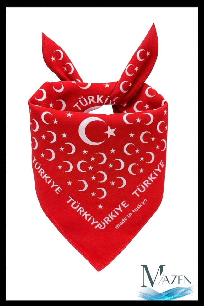 Kırmızı Renk Çok Amaçlı Bandana Fular Türkiye Yazılı ve Ay-Yıldız ( 29 Ekim, 23 Nisan, Cumhuriyet )