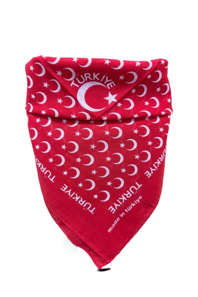 Kırmızı Renk Çok Amaçlı Bandana Fular Türkiye Yazılı ve Ay-Yıldız ( 29 Ekim, 23 Nisan, Cumhuriyet )
