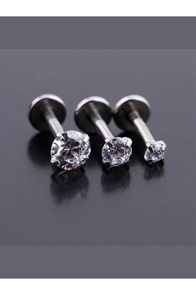 Kısa Barlı ( 6 mm ) Cerrahi Çelik Taşlı Piercing, Tragus Gümüş Renk ( Taş Ebat Seçiniz)