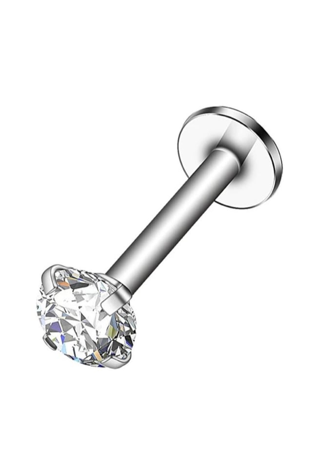 Kısa Barlı ( 6 mm ) Cerrahi Çelik Taşlı Piercing, Tragus Gümüş Renk ( Taş Ebat Seçiniz)