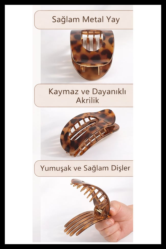 Konforlu ve Şık Akrilik Premium Kaplumbağa Kabuğu Desenli Saç Tokası