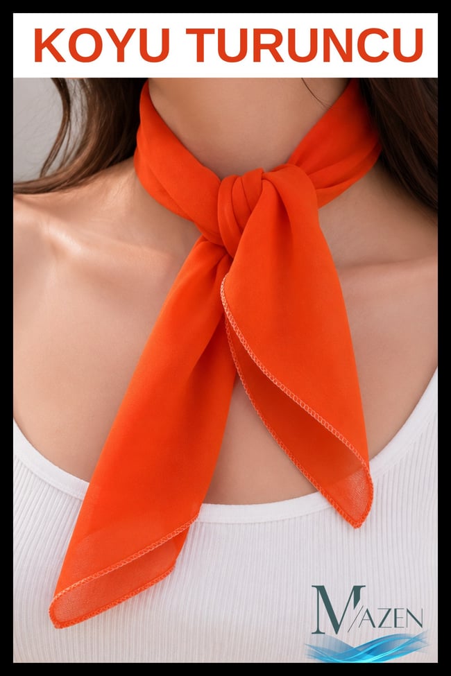 Koyu Turuncu Orange Düz Şifon Fular Çok Amaçlı Aksesuar 45x45