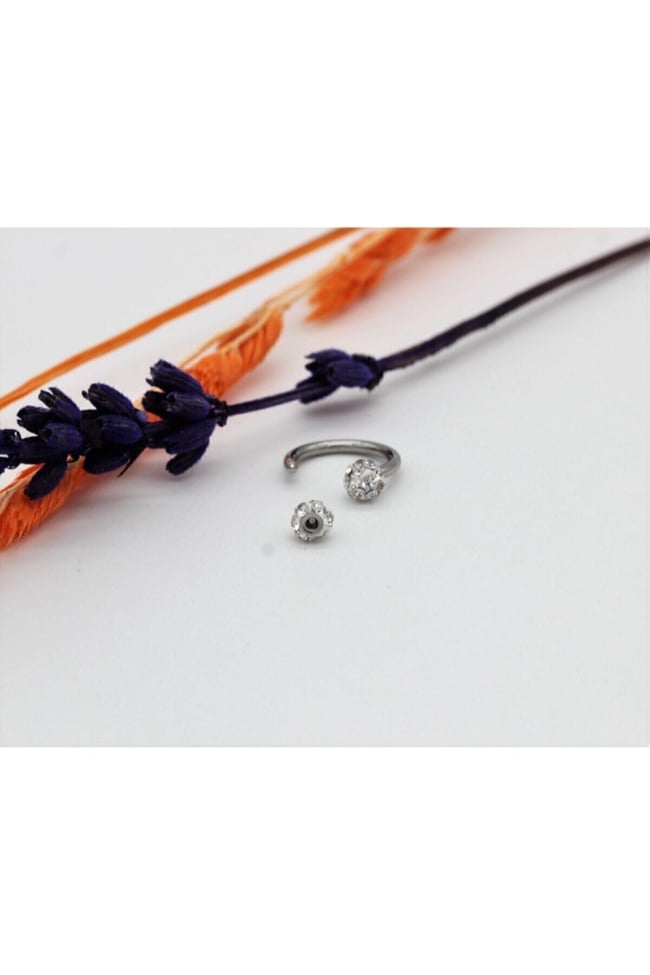 Kristal Taşlı Akrilik Kaplamalı Kararmaz Cerrahi Çelik Nal Piercing ( Beden Seçenekli)