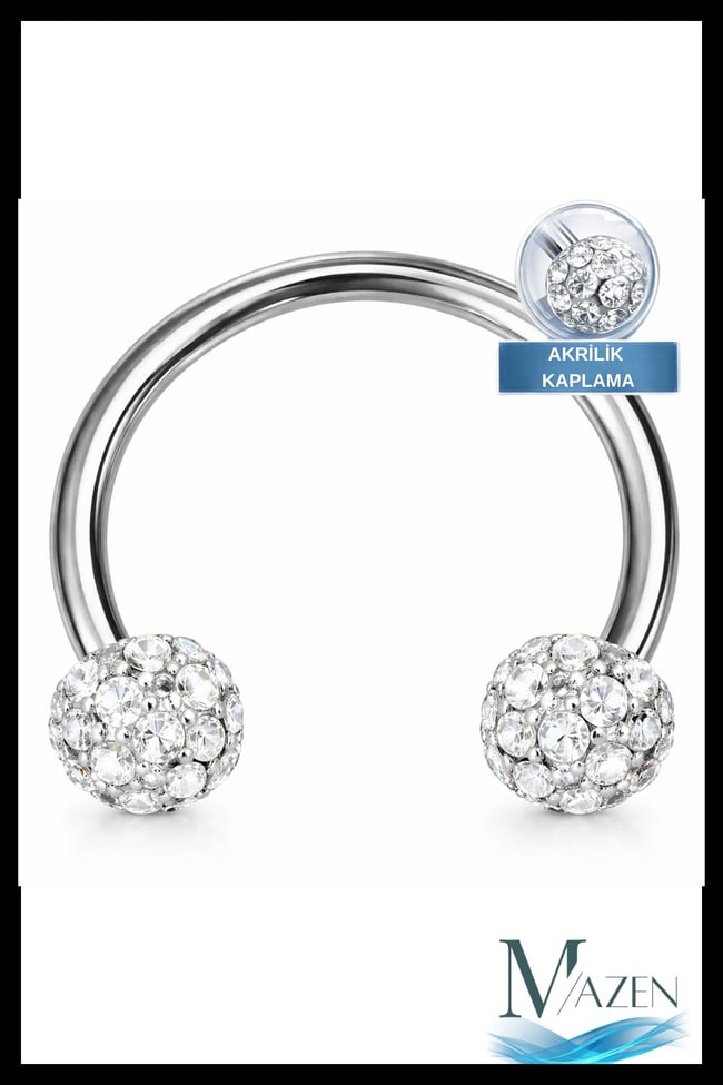 Kristal Taşlı Akrilik Kaplamalı Kararmaz Cerrahi Çelik Nal Piercing ( Beden Seçenekli)