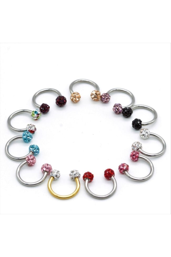 Kristal Taşlı Akrilik Kaplamalı Kararmaz Cerrahi Çelik Nal Piercing ( Beden Seçenekli)