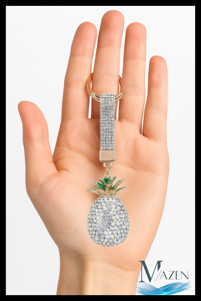 Kristal Taşlı Ananas Figürlü Lüks Anahtarlık Charm ve Çanta Süsü - Işıltılı Araba Anahtarlığı